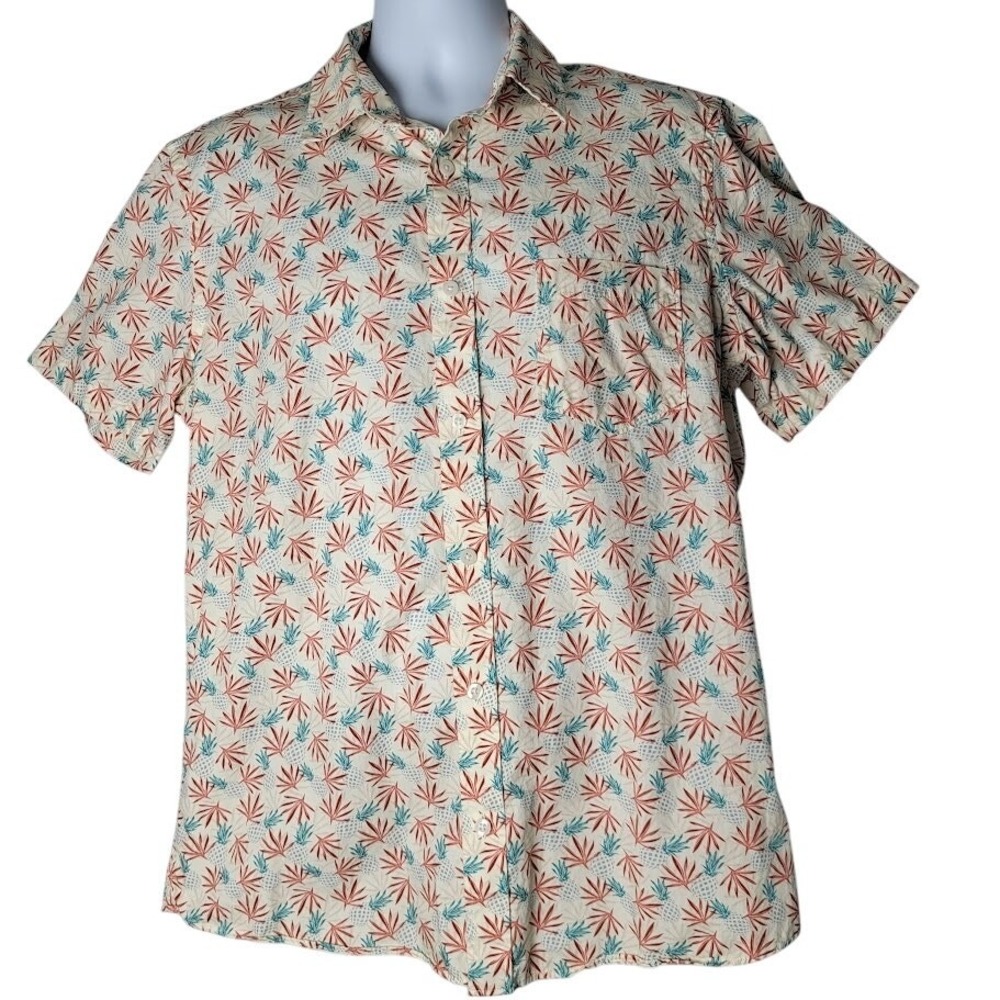 1901 Fairview Wash Shirt Men's L Pineapple Print Button Up Cotton‎ Short Sleeve